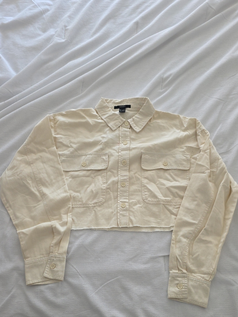 H&M Cropped Cream Button-Up Shirt Jacket